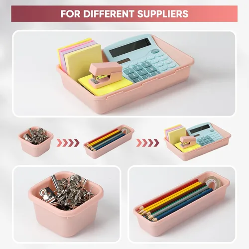 Miniatura 5 de Organizador de cajones de escritorio de 32 piezas, bandeja de organización de oficina, organizador versátil de tocador con almohadillas Rosa