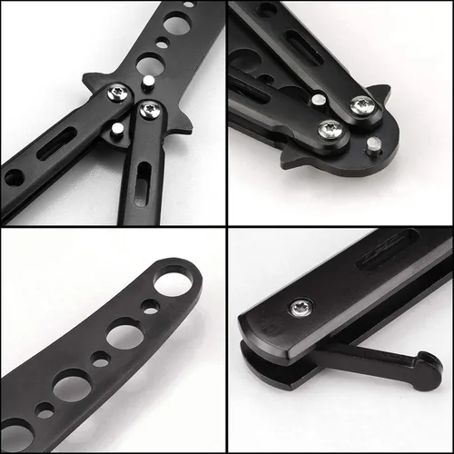 Miniatura 6 de Little World Cuchillo de mariposa - 1 paquete de cuchillo de mariposa herramienta de práctica de acero de metal - Peine para practicar trucos