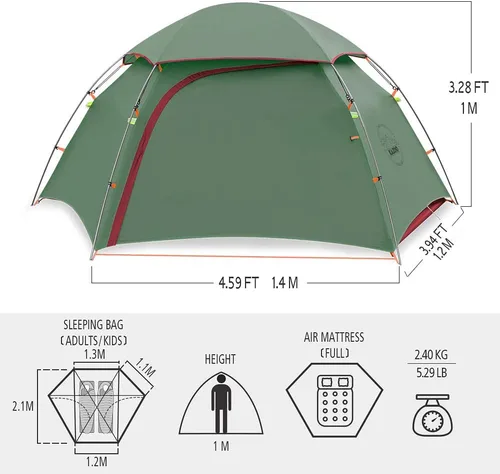 Miniatura 5 de KAZOO Tienda de campaña impermeable para mochilero Ultraligera 1/2 personas Carpa de camping ligera 1/2 personas Tiendas de senderismo Marcos