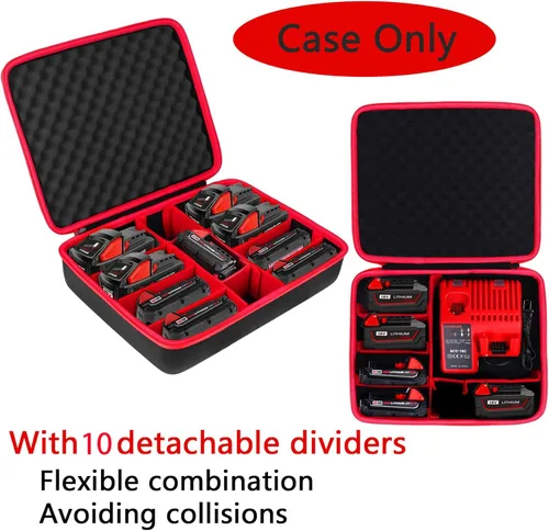 Miniatura 6 de khanka Soporte de caja de almacenamiento de batería dura, funda de transporte de repuesto para Milwaukee M12 M18 18V y cargador - Capacidad
