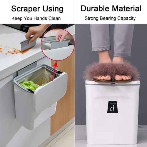 Miniatura 5 de Tiyafuro Cubo de compost de cocina de 2.4 galones para encimera o debajo del fregadero, cubo de basura pequeño colgante con tapa para armario, baño