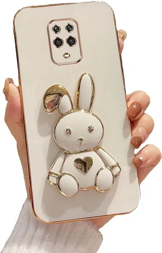 Miniatura 14 de Estuche con soporte de conejo de corazón para Xiaomi Redmi Note 10S, galvanizado suave TPU protector delgado a prueba de golpes con lindo conejito