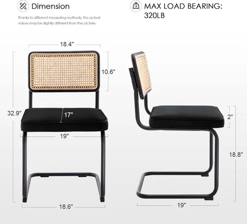 Miniatura 2 de Zesthouse Juego de 2 sillas de comedor de ratán natural, modernas sillas de comedor con respaldo de madera maciza para cocina, sala de estar, diseño