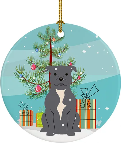 Miniatura 28 de Caroline's Treasures Adorno de cerámica para árbol de Navidad, Laika Spitz de Siberia Occidental, decoración colgante para árbol de Navidad