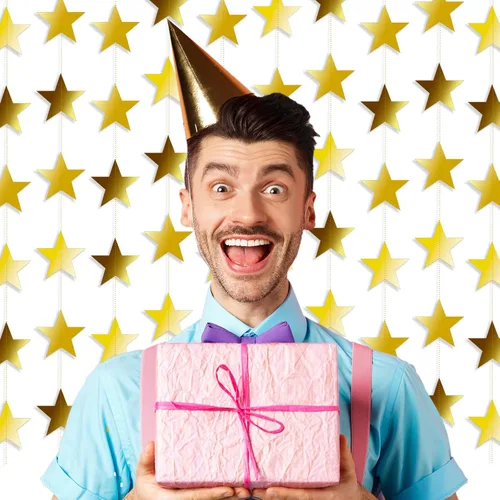Miniatura 7 de Guirnalda de estrellas doradas con purpurina de 158 pies, 12 unidades, decoración reflectante de papel de estrella pequeña, decoración colgante