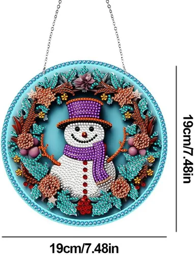 Miniatura 6 de LUSandy Kit de pintura de diamante de muñeco de nieve 5D DIY, letrero de arte de pared, muñeco de nieve, arte de diamante, atrapasoles, adorno