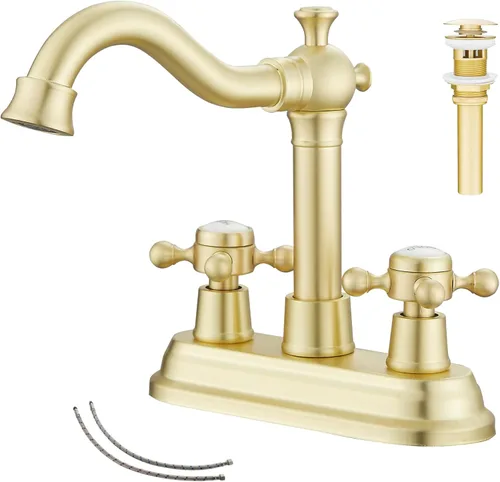 Miniatura 18 de Grifo de baño negro mate con 2 asas de 4 pulgadas, juego central de tocador de baño negro con montaje de drenaje y manguera de suministro grifo