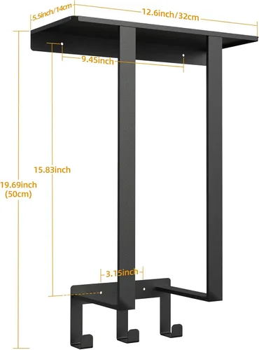 Miniatura 7 de Toalleros para baño, toallero con estante y 3 ganchos, soportes de almacenamiento de toallas de pared para toallas de baño enrolladas, color negro