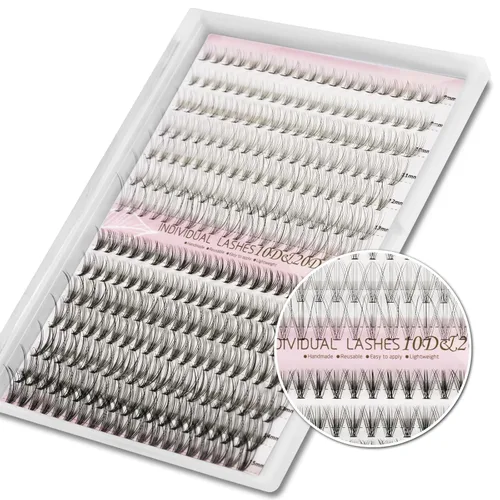 Miniatura 13 de Extensiones de pestañas 20D, 240 extensiones de pestañas individuales, pestañas en racimo de volumen, longitudes mixtas de 0.394-0.551 in, 20