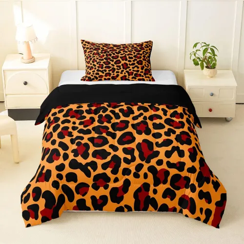 Miniatura 27 de Erosebridal Juego de edredón con estampado de leopardo, tamaño individual para niños, edredón de guepardo occidental, negro y gris, juego de ropa