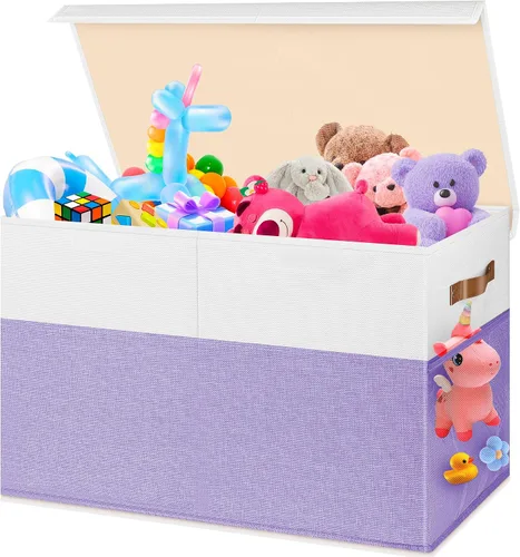 Miniatura 9 de Caja grande de almacenamiento de juguetes, plegable, resistente, con malla, 25 x 13 x 16 pulgadas, organizador de almacenamiento de juguetes