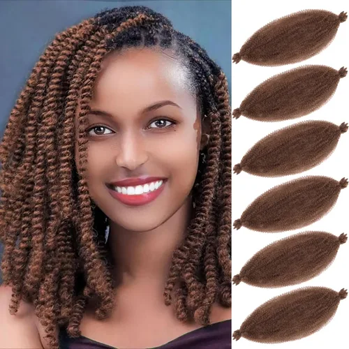 Miniatura 43 de Marley Twist - Cabello trenzado marrón Spring Twist de 18 pulgadas, cabello Marley para rastas suaves de imitación mariposa, cabello trenzado rizado