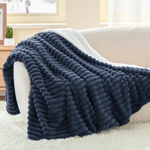 Miniatura 12 de INFIIXSO Manta de forro polar Sherpa tamaño Queen – Forro polar a rayas súper suave y cálido, acogedora manta de cama grande de felpa mullida