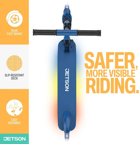 Miniatura 6 de Jetson Kids Jupiter patinete de 2 ruedas con luz LED para niños, luces LED en el manillar, la columna, las ruedas y la plataforma, manillar Azul
