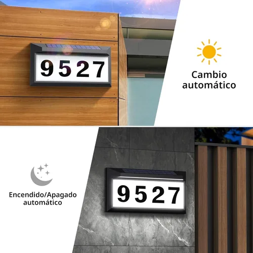 Miniatura 3 de Letrero solar de dirección, placa de dirección iluminada para exteriores, impermeable, números de dirección iluminados, números de casa para Negro
