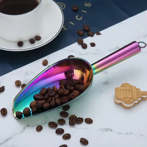 Miniatura 9 de Berglander Cuchara de hielo arcoíris de acero inoxidable de 6 onzas, titanio colorido chapado en metal para máquina de hielo, multiusos para dulces