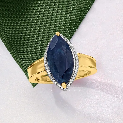 Miniatura 4 de Ross-Simons Anillo de zafiro de 460 quilates con diamantes de 12 quilates en oro de 18 quilates sobre plata esterlina