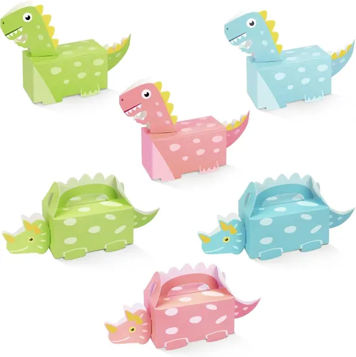 Miniatura 8 de DPKOW Paquete de 24 cajas de golosinas de dinosaurio, bolsas de dulces para recuerdos de fiesta, cajas de golosinas de dinosaurios en forma 3D