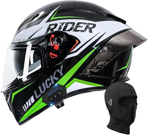 Miniatura 21 de Casco de motocicleta Bluetooth de cara completa, aprobado por DOT, casco antivaho, doble visera, casco de bicicleta de calle, altavoz dual integrado