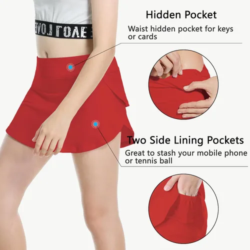 Miniatura 4 de Moarol Faldas de tenis para niñas con pantalones cortos deportivos de rendimiento atlético para correr, bolsillos casuales para animadoras