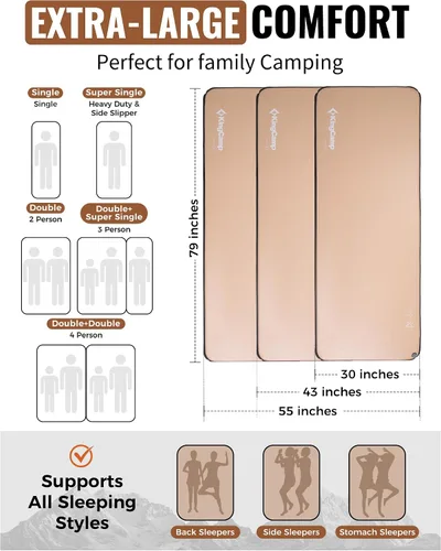 Miniatura 5 de KingCamp FLEXIREST 5.0 - Colchoneta de dormir doble para camping, compacta, tamaño completo, con bolsa de inflador, colchón de campamento sin PVC