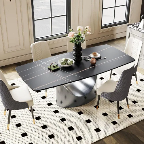 Miniatura 24 de POVISON Mesa de Comedor Moderna Hobart de 63" para 4, Mesa de Comedor Rectangular de Servicio Pesado Negro Mate, Superficie de Mesa de Comedor
