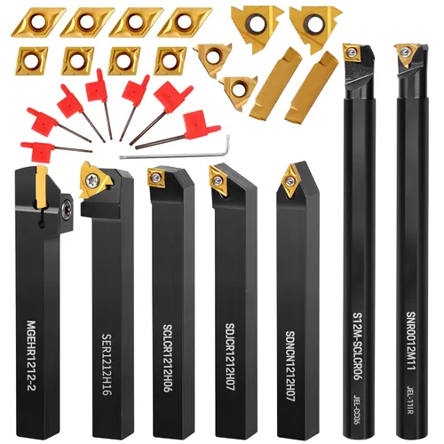Miniatura 9 de Herramientas de corte de torno de metal – 1/2" y 5/8" soporte para herramientas de roscado barras de mandrinar con 10 piezas de insertos de carburo