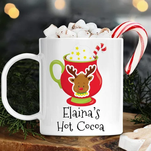 Miniatura 3 de Taza de Navidad personalizada con diseño de muñeco de nieve de cacao caliente con nombre de niños, irrompible, apta para lavavajillas, sin BPA