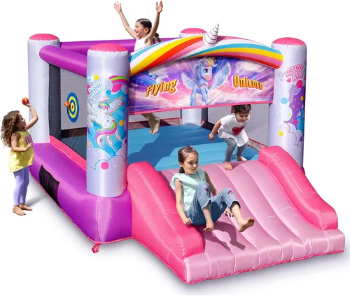 Miniatura 7 de Action Air Casa hinchable de princesa inflable con soplador, casa hinchable rosa para niñas, castillo hinchable con temática de unicornio volador