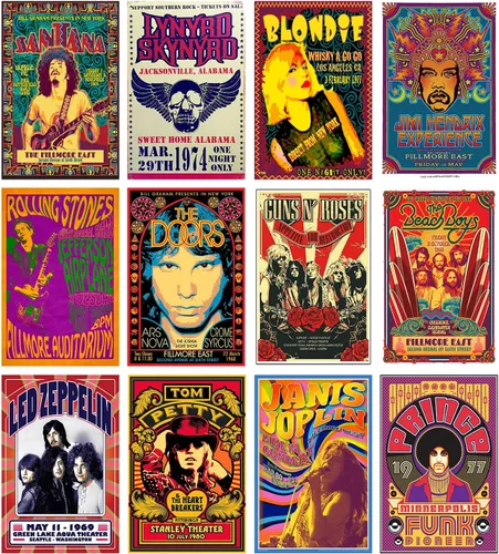 Woonkit Pósteres vintage de banda de rock para estética de habitación, música retro de los años 70, 80, 90, decoración de dormitorio, arte de pared,
