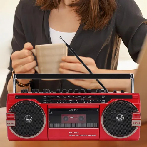 Miniatura 4 de Tangxi Boombox reproductor de casete retro, reproductor de cassette radio AM/FM/SW, conversión USB MP3, altavoces estéreo integrados, para viajes
