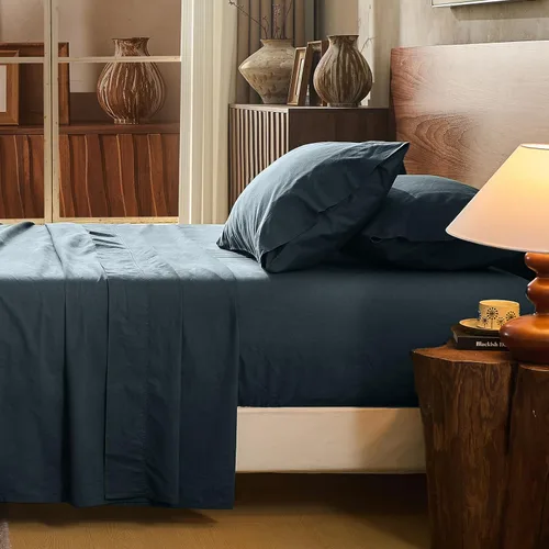 Miniatura 20 de Juego de sábanas de lino 100% tamaño King, juego de sábanas de lino transpirable y duradero de 4 piezas, ropa de cama suave para todas