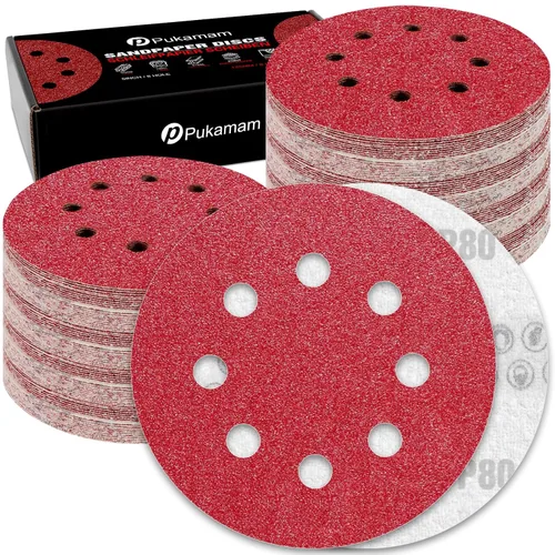 Miniatura 20 de 2 almohadillas de repuesto para lijadora de 5 pulgadas, 8 agujeros de gancho y bucle con 3 orificios para tornillos para lijadora orbital aleatoria