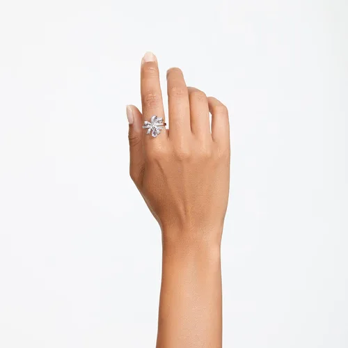 Miniatura 5 de SWAROVSKI Volta cocktail ring, Bow, Small, White, Rhodium Finish
