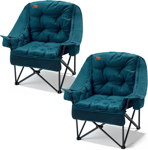 Miniatura 13 de EVER ADVANCED Silla de camping XL con cojín desmontable, silla de malla para adultos, plegable, de gran tamaño, resistente, con bolsillo de malla