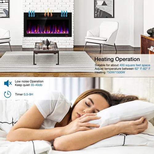 Miniatura 5 de Chimenea eléctrica de 31 pulgadas empotrada y montada en la pared, calentador de chimenea y chimenea lineal, chimenea eléctrica ultrafina, bajo