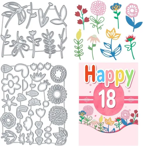 INFUNLY 38 piezas de flores de metal troqueladas capas de flores corte de hojas troquelado 3D DIY plantilla de estampado de flores para hacer