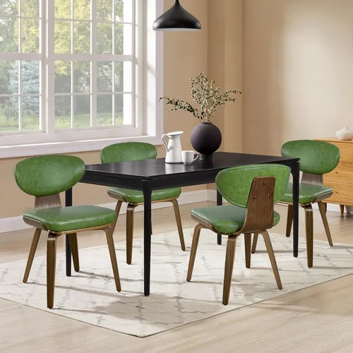 Miniatura 10 de Art Leon Juego de 2 sillas de comedor modernas de mediados de siglo, sillas de comedor tapizadas de piel sintética sin brazos con patas de madera