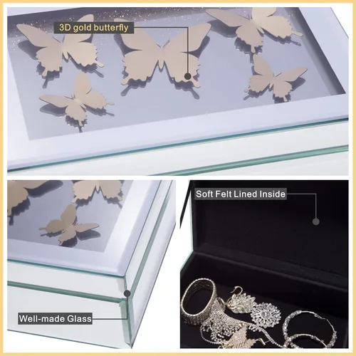 Miniatura 3 de Joyero de mariposa dorado mediano, organizador de joyas, organizador de almacenamiento decorativo para mujeres y niñas, regalo de lujo