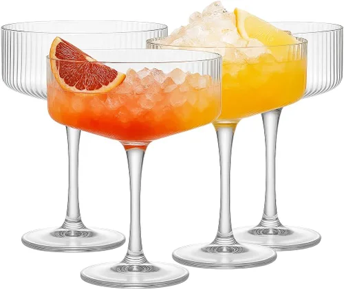 Miniatura 12 de Khen Copas Coupe Vintage Art Déco Acanaladas - Copas Acanaladas para Martini, Champán y Cóctel de 8 oz Bonitos Juegos de Cristalería - Cristalería