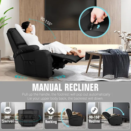 Miniatura 4 de LEVELEVE Silla reclinable mecedora, silla reclinable de masaje con masaje por vibración y calor, sillas reclinables giratorias de 360°, sala