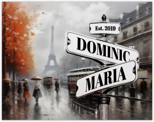Miniatura 15 de Letreros de calle personalizados únicos: nombres personalizados y fecha en una impresión o lienzo. Una pareja personalizada para un aniversario