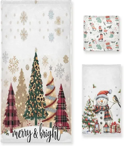 Miniatura 26 de Toalla de baño de manos rosa con árbol de Navidad, toalla de cocina de copo de nieve de invierno, decoración de vacaciones, grifo de baño, juego