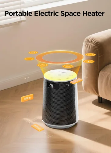 Miniatura 8 de GiveBest Calentador de espacio, calentadores eléctricos portátiles para uso en interiores con termostato y control remoto, oscilación de 70°, Blanco