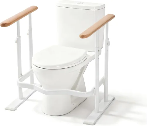 Rieles de seguridad para inodoro para personas mayores, marco de seguridad para inodoro con pilares dobles, base reflectante nocturna impermeable,