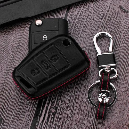 Miniatura 4 de Hombres Mujeres Cuero Genuino Llavero Funda Para Volkswagen/Para Skoda/Para Audi/Para Asiento Flip Car Remote Key Case Funda Funda Con Kit Llavero