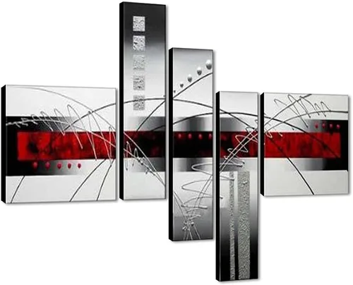 Wieco Art Estirado y enmarcado 100% pintado a mano, lienzo moderno, decoración de pared, líneas blancas perfectas, decoración del hogar, pinturas al