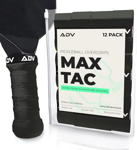 Cinta de agarre adhesiva extremadamente pegajosa y antideslizante ADV MaxTac para pickleball - Paquete de 3, 6, 12 - Sobregrip para raqueta de