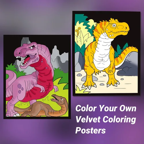 Miniatura 6 de HOTPLACY 48 Piezas Pósteres de Colorear de Terciopelo Difuso Dinosaurio Pósteres Difusos para Colorear para Adultos Adolescentes Póster Grande Hojas
