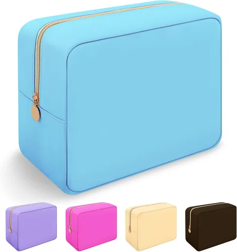 Miniatura 12 de Iqimott Bolsa Grande de Maquillaje de Nylon para Viaje, Bolsa de Cosméticos Preppy Grande Organizadora de Maquillaje de Nylon Bolsa de Artículos